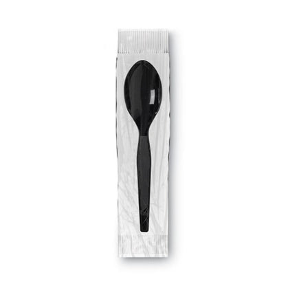 Grab'n Go Wrapped Cutlery, Spoon, Plastic, Black, 90/box
