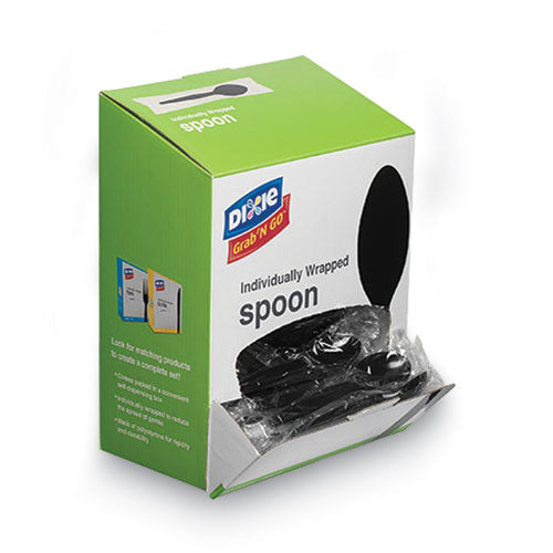 Grab'n Go Wrapped Cutlery, Spoon, Plastic, Black, 90/box