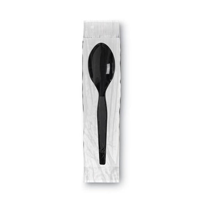 Grab'n Go Wrapped Cutlery, Spoon, Plastic, Black, 90/box, 6 Boxes/carton