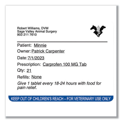 Veterinary Prescription Labels For Labelwriter Label Printers, 2.12 X 2.75, Black/white, 400 Labels/roll, 6 Rolls/pack