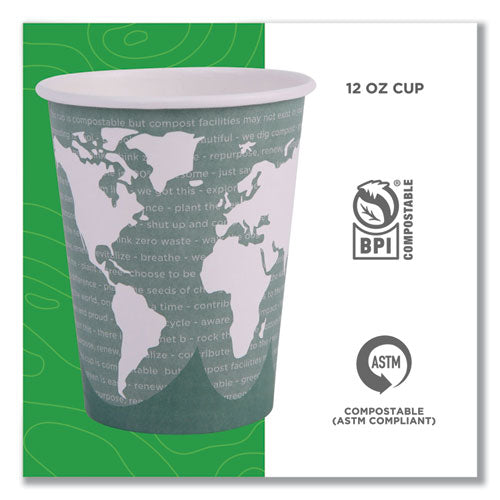 World Art Renewable And Compostable Hot Cups, 12 Oz, Paper, Gray, 50/pack, 20 Packs/carton