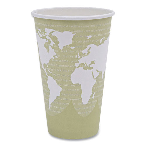 World Art Renewable And Compostable Hot Cups, 16 Oz, Paper, Moss, 50/pack