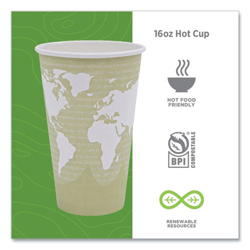 World Art Renewable And Compostable Hot Cups, 16 Oz, Paper, Moss, 50/pack