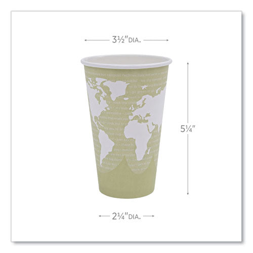 World Art Renewable And Compostable Hot Cups, 16 Oz, Paper, Moss, 50/pack