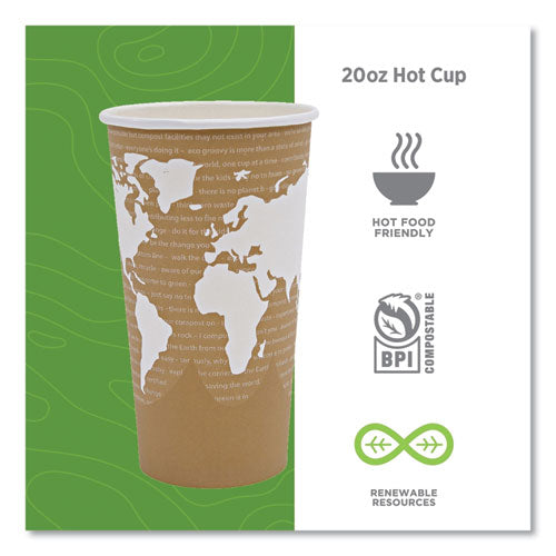 World Art Renewable And Compostable Hot Cups, 20 Oz, Paper, Brown/white, 50/pack, 20 Packs/carton