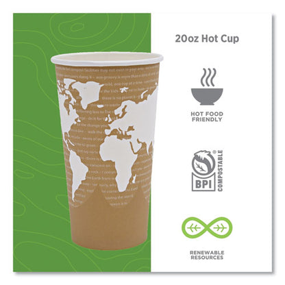 World Art Renewable And Compostable Hot Cups, 20 Oz, Paper, Brown/white, 50/pack, 20 Packs/carton