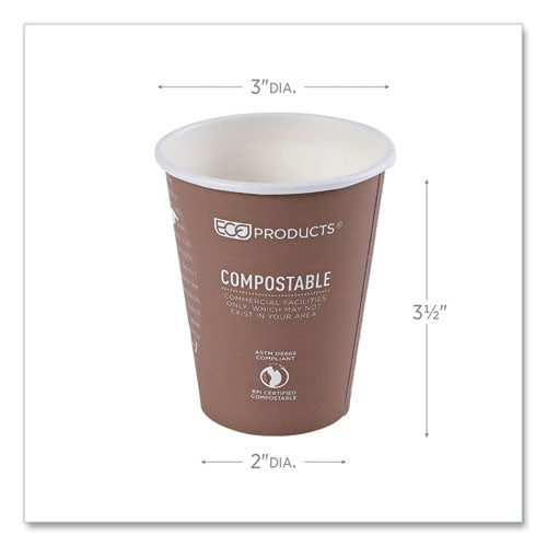 World Art Renewable And Compostable Hot Cups, 8 Oz, Paper, Brown/white, 50/pack