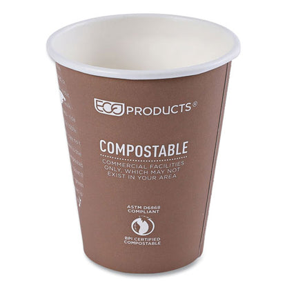 World Art Renewable And Compostable Hot Cups, 8 Oz, Paper, Brown/white, 50/pack, 20 Packs/carton