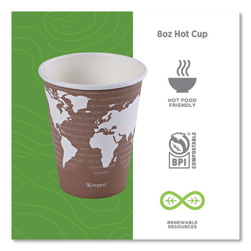 World Art Renewable And Compostable Hot Cups, 8 Oz, Paper, Brown/white, 50/pack, 20 Packs/carton