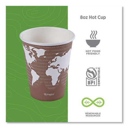 World Art Renewable And Compostable Hot Cups, 8 Oz, Paper, Brown/white, 50/pack, 20 Packs/carton