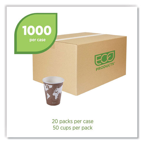 World Art Renewable And Compostable Hot Cups, 8 Oz, Paper, Brown/white, 50/pack, 20 Packs/carton