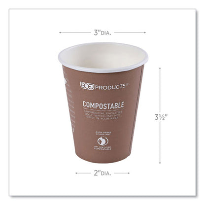 World Art Renewable And Compostable Hot Cups, 8 Oz, Paper, Brown/white, 50/pack, 20 Packs/carton