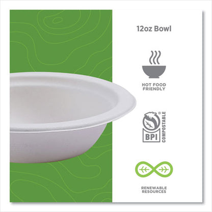 Vanguard Renewable And Compostable Sugarcane Bowls, 12 Oz, White, 1,000/carton