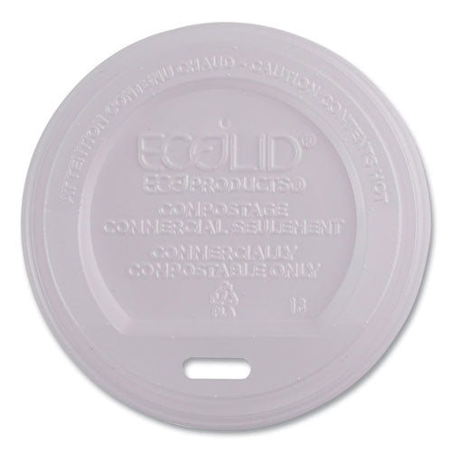Ecolid Renewable/compostable Hot Cup Lids, Fits 8 Oz Hot Cups, Plastic, White, 50/packs, 16 Packs/carton