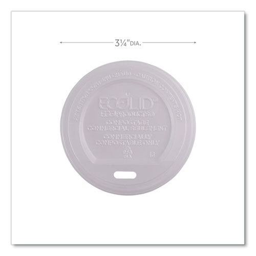 Ecolid Renewable/compostable Hot Cup Lids, Fits 8 Oz Hot Cups, Plastic, White, 50/packs, 16 Packs/carton