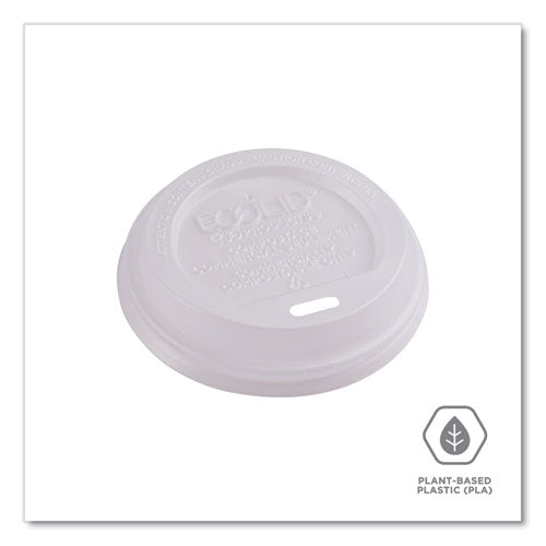 Ecolid Renewable/compostable Hot Cup Lids, Fits 8 Oz Hot Cups, Plastic, White, 50/packs, 16 Packs/carton