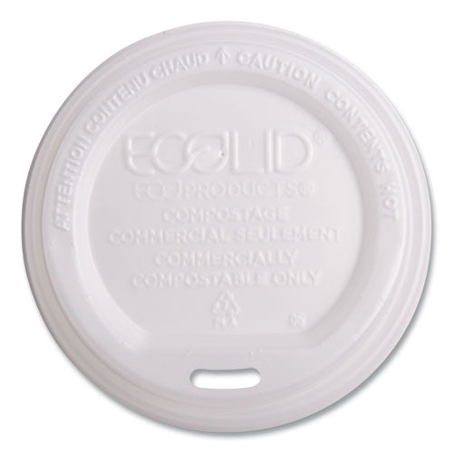 Ecolid Renewable/compostable Hot Cup Lids, Fits 10 Oz To 20 Oz Hot Cups, Plastic, White, 50/pack, 16 Packs/carton