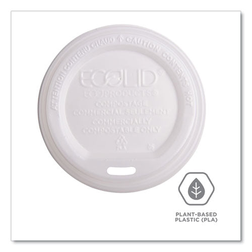 Ecolid Renewable/compostable Hot Cup Lids, Fits 10 Oz To 20 Oz Hot Cups, Plastic, White, 50/pack, 16 Packs/carton