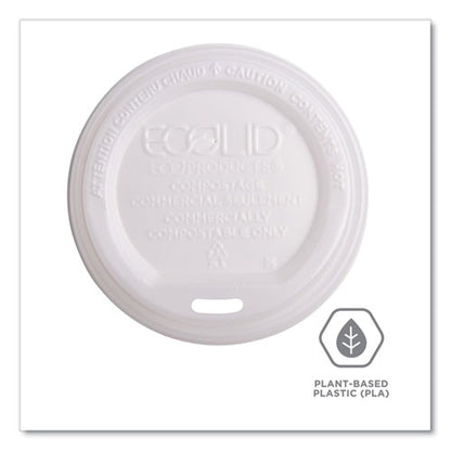 Ecolid Renewable/compostable Hot Cup Lids, Fits 10 Oz To 20 Oz Hot Cups, Plastic, White, 50/pack, 16 Packs/carton