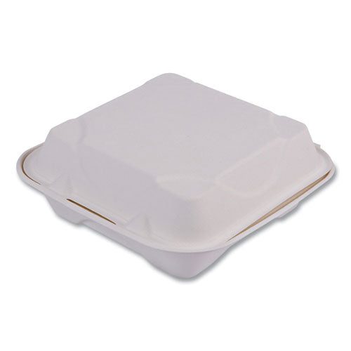 Vanguard Renewable And Compostable Sugarcane Clamshells, 8 X 8 X 3, White, 200/carton