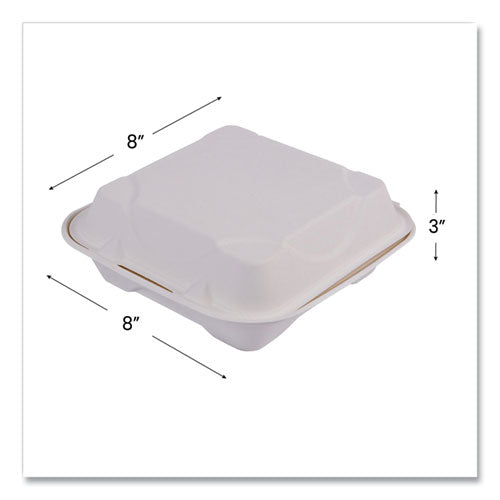 Vanguard Renewable And Compostable Sugarcane Clamshells, 8 X 8 X 3, White, 200/carton