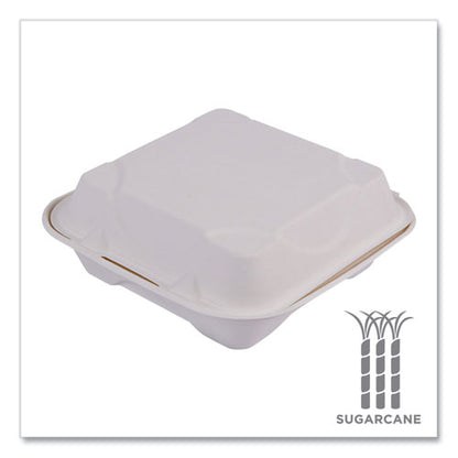 Vanguard Renewable And Compostable Sugarcane Clamshells, 8 X 8 X 3, White, 200/carton