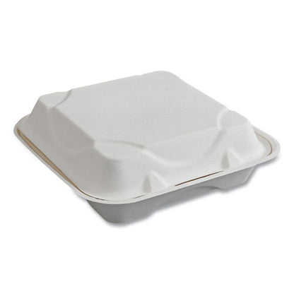 Vanguard Renewable And Compostable Sugarcane Clamshells, 9 X 9 X 3, White, 200/carton