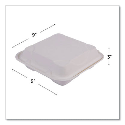 Vanguard Renewable And Compostable Sugarcane Clamshells, 3 Compartments, 9 X 9 X 3, White, 200/carton