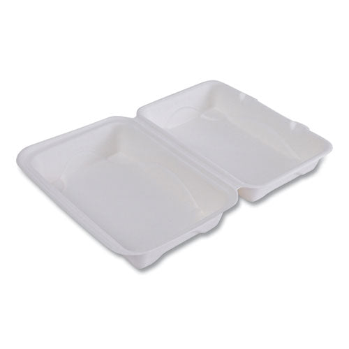 Vanguard Renewable And Compostable Sugarcane Clamshells, 9 X 6 X 3, White, 250/carton