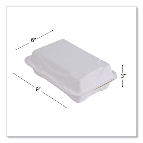Vanguard Renewable And Compostable Sugarcane Clamshells, 9 X 6 X 3, White, 250/carton