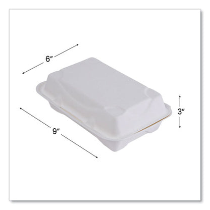 Vanguard Renewable And Compostable Sugarcane Clamshells, 9 X 6 X 3, White, 250/carton