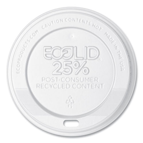 Ecolid 25% Recycled Content Hot Cup Lid, Fits 10 Oz To 20 Oz Hot Cups, Plastic, White, 100/pack, 10 Packs/carton