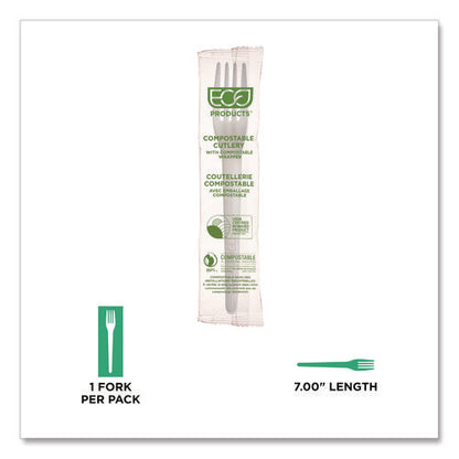 Plantware Cpla Cutlery, Individually Wrapped, Fork, Plastic, White, 1,000/carton