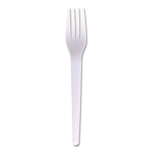 Plantware Cpla Cutlery, Individually Wrapped, Fork, Plastic, White, 1,000/carton