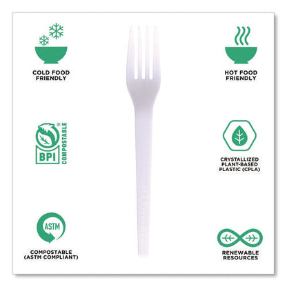 Plantware Cpla Cutlery, Individually Wrapped, Fork, Plastic, White, 1,000/carton