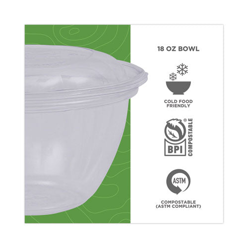 Renewable And Compostable Containers, 18 Oz, 5.5" Diameter X 2.3" H, Clear, Plastic, 150/carton
