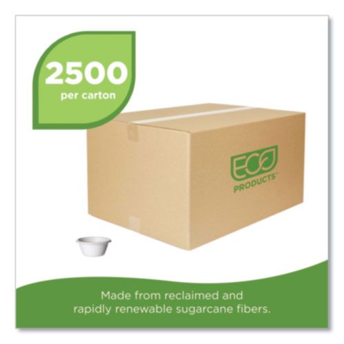 Molded Fiber Portion Cups, 2 Oz, Sugarcane, White, 2,500/carton