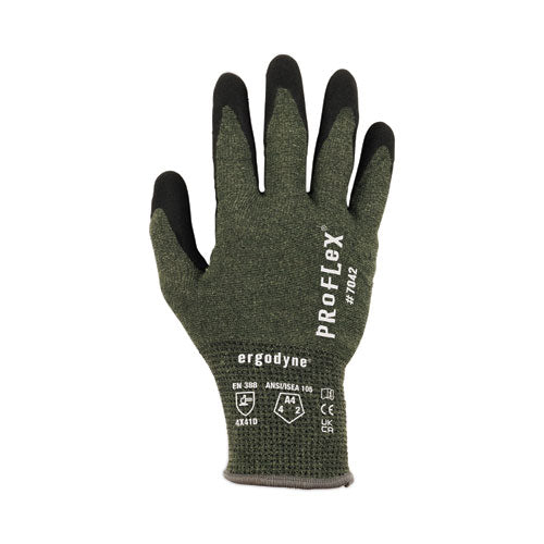 Proflex 7042 Ansi A4 Nitrile-coated Cr Gloves, En388: 4x41d, 9" Long, Medium, Green, 12 Pairs