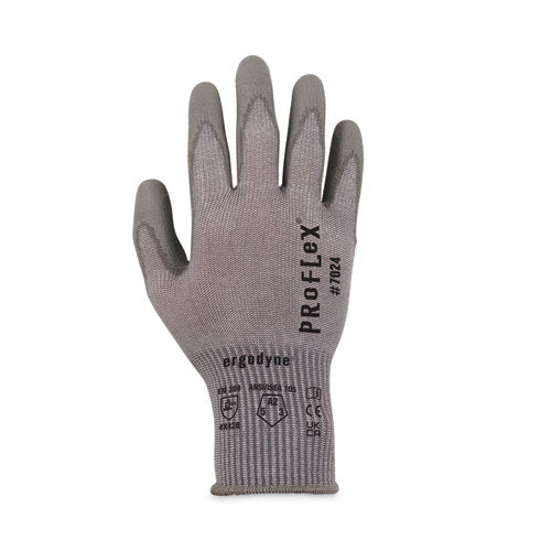 Proflex 7024 Ansi A2 Pu Coated Cr Gloves, En388: 4x42b, 7" Long, Small, Gray, Pair