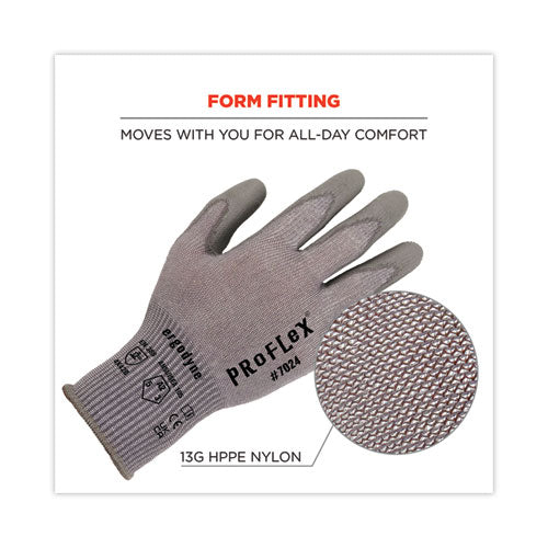 Proflex 7024 Ansi A2 Pu Coated Cr Gloves, En388: 4x42b, 9" Long, Large, Gray, Pair
