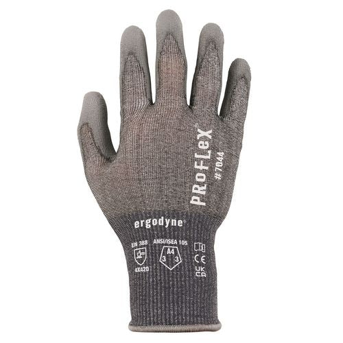 Proflex 7044 Ansi A4 Pu Coated Cr Gloves, En388: 4x42d, 9" Long, X-small, Gray, Pair
