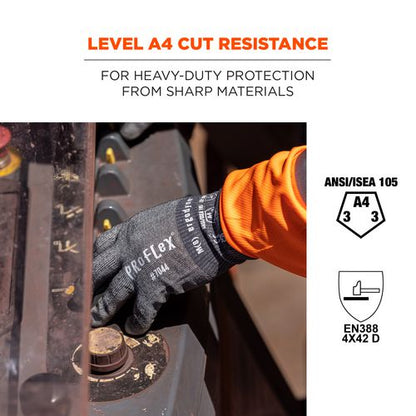 Proflex 7044 Ansi A4 Pu Coated Cr Gloves, En388: 4x42d, 9" Long, X-small, Gray, Pair