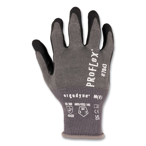 Proflex 7043 Ansi A4 Nitrile Coated Cr Gloves, En388: 4x42d, 9" Long, Small, Gray, Pair