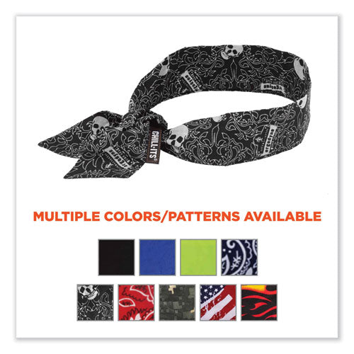 Chill-its 6700 Cooling Bandana Polymer Tie Headband, One Size Fits Most, Skulls