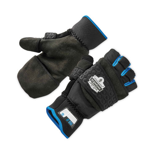 Proflex 816 Thermal Flip-top Gloves, En388: 3423x, 9" Long, Medium, Black, Pair