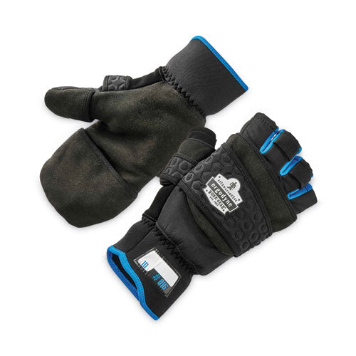 Proflex 816 Thermal Flip-top Gloves, En388: 3423x, 9" Long, Large, Black, Pair