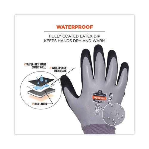 Proflex 7501 Coated Waterproof Winter Gloves, En388: 2131x, 10.5" Long, Large, Gray, Pair