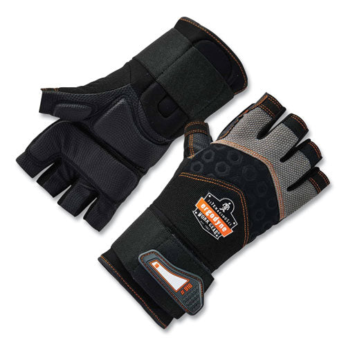 Proflex 910 Half-finger Impact Gloves + Wrist Support, En388: 1121x, 12.5" Long, Large, Black, Pair