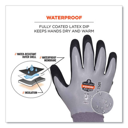Proflex 7501-case Coated Waterproof Winter Gloves, En388: 2131x, 11" Long, X-large, Gray, 144 Pairs/carton