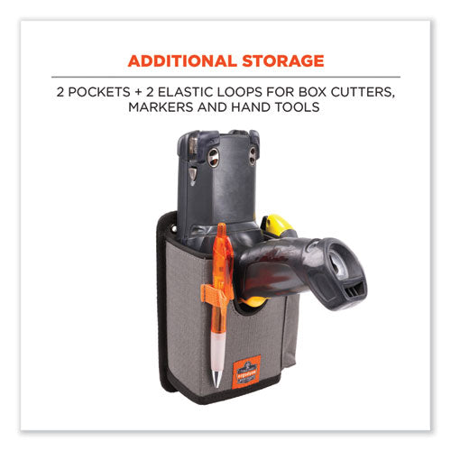 Squids 5543 Handheld Barcode Scanner Mount Holder With Fastener Straps, 2 Compartments, 3.5 X 1.5 X 6.3, Gray